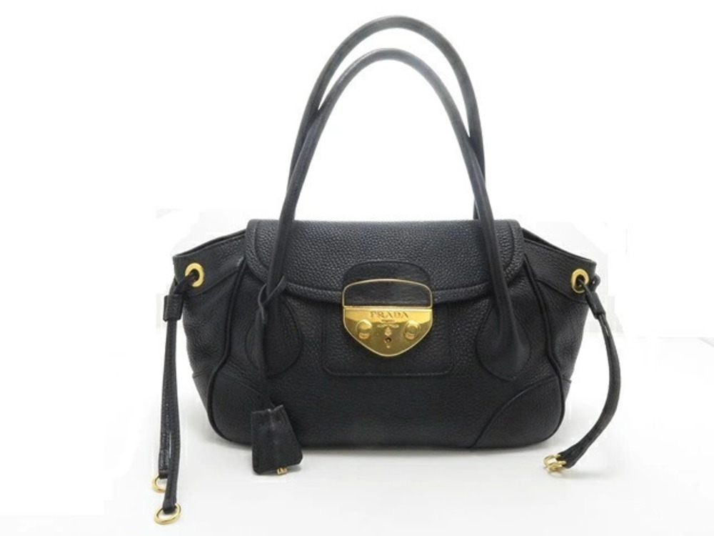 Prada black pebbled leather Sound shoulder bag pushlock